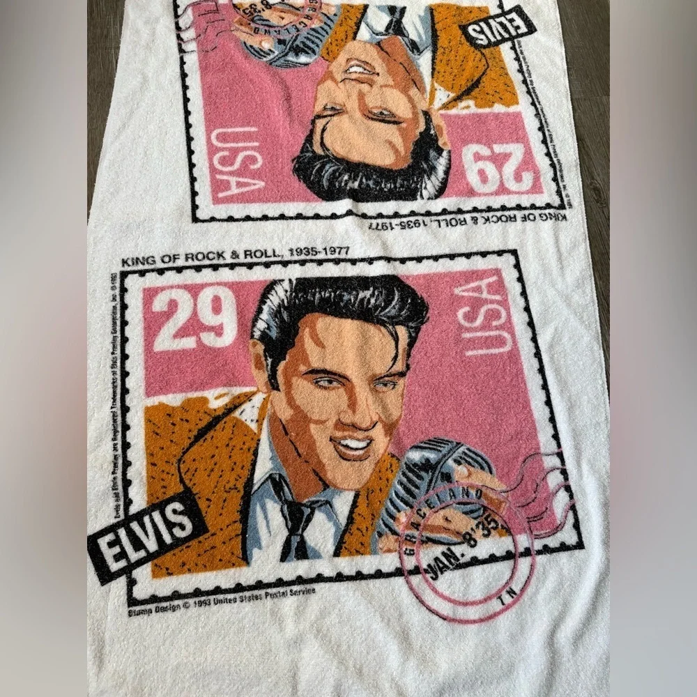 VTG Leshner Mills Elvis Presley King Of Rock & Roll Stamp Design Towel Retro S